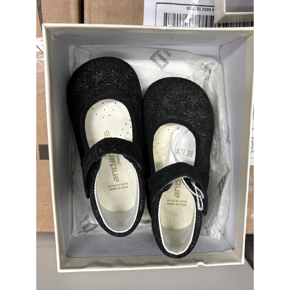 Andanines Black Glitter Mary Jane Shoes EU 19 Girls Formal Flats Made in Spain